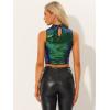 imageAllegra K Metallic Crop Top for Womens Sleeveless Sparkly Sequin TopsGreen Blue
