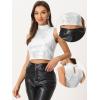 imageAllegra K Metallic Crop Top for Womens Sleeveless Sparkly Sequin TopsWhite Silver