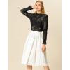 imageAllegra K Womens Elegant See Through Top Ruffle Frill Neck Long Sleeve Floral Lace BlouseBlack