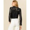 imageAllegra K Womens Elegant See Through Top Ruffle Frill Neck Long Sleeve Floral Lace BlouseBlack