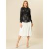 imageAllegra K Womens Elegant See Through Top Ruffle Frill Neck Long Sleeve Floral Lace BlouseBlack