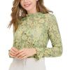 imageAllegra K Womens Elegant See Through Top Ruffle Frill Neck Long Sleeve Floral Lace BlouseGreen