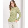 imageAllegra K Womens Elegant See Through Top Ruffle Frill Neck Long Sleeve Floral Lace BlouseGreen