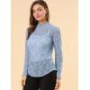 imageAllegra K Womens Elegant See Through Top Ruffle Frill Neck Long Sleeve Floral Lace BlouseGrey Blue