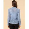 imageAllegra K Womens Elegant See Through Top Ruffle Frill Neck Long Sleeve Floral Lace BlouseGrey Blue