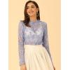 imageAllegra K Womens Elegant See Through Top Ruffle Frill Neck Long Sleeve Floral Lace BlouseGrey Blues