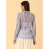 imageAllegra K Womens Elegant See Through Top Ruffle Frill Neck Long Sleeve Floral Lace BlouseGrey Blues