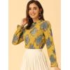 imageAllegra K Womens Elegant See Through Top Ruffle Frill Neck Long Sleeve Floral Lace BlouseGrey Yellow