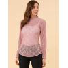 imageAllegra K Womens Elegant See Through Top Ruffle Frill Neck Long Sleeve Floral Lace BlousePink