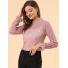 imageAllegra K Womens Elegant See Through Top Ruffle Frill Neck Long Sleeve Floral Lace BlousePink