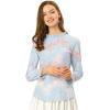 imageAllegra K Womens Elegant See Through Top Ruffle Frill Neck Long Sleeve Floral Lace BlousePinkblue