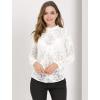imageAllegra K Womens Elegant See Through Top Ruffle Frill Neck Long Sleeve Floral Lace BlouseWhite