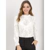 imageAllegra K Womens Elegant See Through Top Ruffle Frill Neck Long Sleeve Floral Lace BlouseWhite