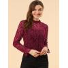 imageAllegra K Womens Elegant See Through Top Ruffle Frill Neck Long Sleeve Floral Lace BlouseWine