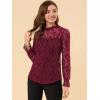 imageAllegra K Womens Elegant See Through Top Ruffle Frill Neck Long Sleeve Floral Lace BlouseWine