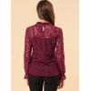 imageAllegra K Womens Elegant See Through Top Ruffle Frill Neck Long Sleeve Floral Lace BlouseWine
