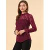 imageAllegra K Womens Elegant See Through Top Ruffle Frill Neck Long Sleeve Floral Lace BlouseWine
