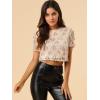 imageAllegra K Womens Sequin Shiny Glitter Crop Top Christmas Short Sleeves Sexy Party Tassel TShirtRose