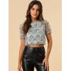 imageAllegra K Womens Sequin Shiny Glitter Crop Top Christmas Short Sleeves Sexy Party Tassel TShirtSilver