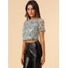 imageAllegra K Womens Sequin Shiny Glitter Crop Top Christmas Short Sleeves Sexy Party Tassel TShirtSilver