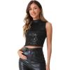 imageAllegra K Metallic Crop Top for Womens Sleeveless Sparkly Sequin TopsBlack