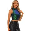 imageAllegra K Metallic Crop Top for Womens Sleeveless Sparkly Sequin TopsGreen Blue