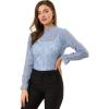 imageAllegra K Womens Elegant See Through Top Ruffle Frill Neck Long Sleeve Floral Lace BlouseGrey Blue