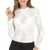 imageAllegra K Womens Elegant See Through Top Ruffle Frill Neck Long Sleeve Floral Lace BlouseWhite