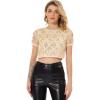 imageAllegra K Womens Sequin Shiny Glitter Crop Top Christmas Short Sleeves Sexy Party Tassel TShirtGold
