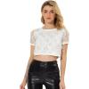imageAllegra K Womens Sequin Shiny Glitter Crop Top Christmas Short Sleeves Sexy Party Tassel TShirtSilver White
