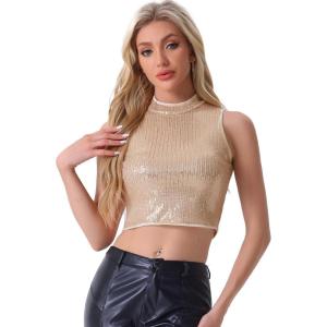 imageAllegra K Metallic Crop Top for Womens Sleeveless Sparkly Sequin TopsRose Gold