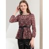 imageAllegra K Womens Elegant Tie Waist Long Sleeve Top Lace Peplum BlousesWine