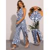 imageAllegra K Casual Sleeveless Jumpsuit for Womens Boho Pattern Tie Halter Neck Beach Slit Wide Leg PantsBlue