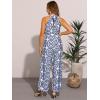 imageAllegra K Casual Sleeveless Jumpsuit for Womens Boho Pattern Tie Halter Neck Beach Slit Wide Leg PantsBlue