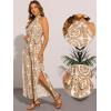 imageAllegra K Casual Sleeveless Jumpsuit for Womens Boho Pattern Tie Halter Neck Beach Slit Wide Leg PantsKhaki