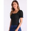 imageAllegra K Tops for Womens Square Neck Ruffle Short Sleeve Summer Casual T ShirtsBlack