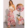 imageAllegra K Tropical Pants for Womens Boho Elastic Waisted Flare Palazzo Wide Leg PantsWhite Red