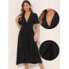 imageAllegra K VNeck Dress for Womens Short Sleeve Casual Dresses Elastic Waist Solid Elegant Maxi ALine DressBlack