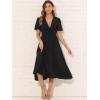 imageAllegra K VNeck Dress for Womens Short Sleeve Casual Dresses Elastic Waist Solid Elegant Maxi ALine DressBlack