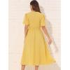 imageAllegra K VNeck Dress for Womens Short Sleeve Casual Dresses Elastic Waist Solid Elegant Maxi ALine DressYellow