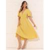 imageAllegra K VNeck Dress for Womens Short Sleeve Casual Dresses Elastic Waist Solid Elegant Maxi ALine DressYellow