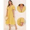 imageAllegra K VNeck Dress for Womens Short Sleeve Casual Dresses Elastic Waist Solid Elegant Maxi ALine DressYellow