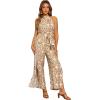 imageAllegra K Casual Sleeveless Jumpsuit for Womens Boho Pattern Tie Halter Neck Beach Slit Wide Leg PantsKhaki