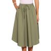 imageAllegra K Cotton Linen Casual Skirt for Womens High Elastic Waist ALine Midi Skirts with PocketsArmy Green