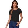 imageAllegra K Summer Textured Top for Womens Crew Neck Knit Short Sleeve BlouseBlack