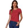 imageAllegra K Summer Textured Top for Womens Crew Neck Knit Short Sleeve BlouseRed