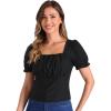 imageAllegra K Tops for Womens Square Neck Ruffle Short Sleeve Summer Casual T ShirtsBlack