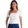 imageAllegra K Tops for Womens Square Neck Ruffle Short Sleeve Summer Casual T ShirtsWhite