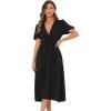 imageAllegra K VNeck Dress for Womens Short Sleeve Casual Dresses Elastic Waist Solid Elegant Maxi ALine DressBlack