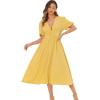 imageAllegra K VNeck Dress for Womens Short Sleeve Casual Dresses Elastic Waist Solid Elegant Maxi ALine DressYellow
